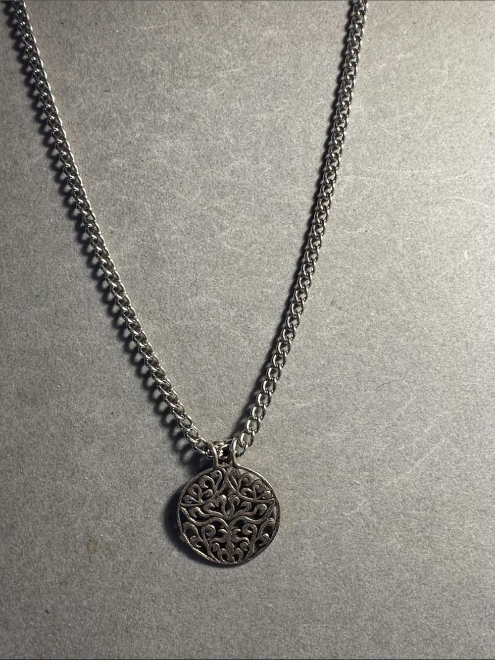 Sterling-Style Silver Filigree Round Pendant Necklace 14”